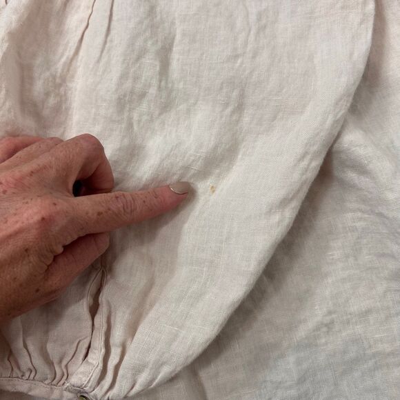 J. Jill Blouse Womens 4X Pink Cream Long Sleeve Pleated Linen Beaded Tunic Top - Picture 6 of 16